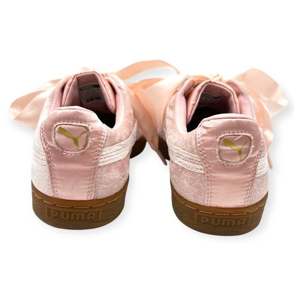 Puma Womens Sneakers Basket Heart in Pink Velvet Suede Gold Accents RRP$119 - Picture 3 of 14